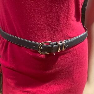 Sleek Grey Leather Belt with Gold Buckle